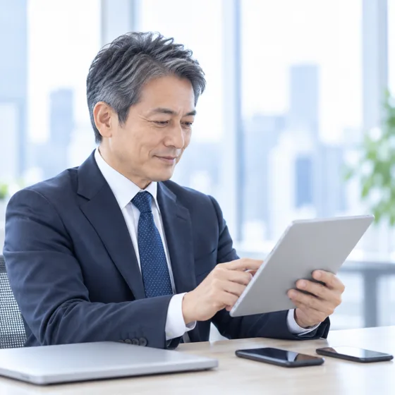 社用スマホの管理状況をタブレットで確認する管理職
